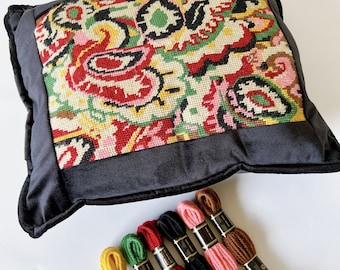 Modern tapestry/needlepoint kit |Autumn Paisley Design | 13 count needlepoint canvas | Complete kit with DMC wool