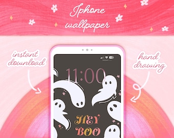 Fondo de pantalla de fantasmas, lindo fondo de Halloween para iPhone, descarga digital con estética otoñal acogedora, pantalla de bloqueo linda y espeluznante, fondo de pantalla de Halloween para teléfono