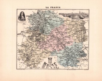 Old map of the Marne – Migeon Atlas 1897 – 19th-century decorative engraving – Châlons-sur-Marne, Reims, Épernay