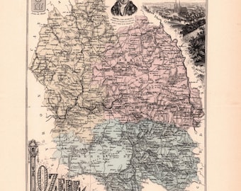 Old map of Lozère – Migeon Atlas 1897 – 19th-century decorative engraving – Mende, Marvejols, Florac, Saint-Chély-d’Apcher