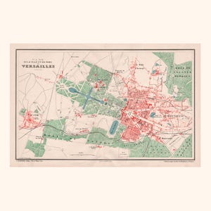 Mapa antigo de Versalhes (1880) / Mapa antigo autêntico / 46 cm x 30,8 cm