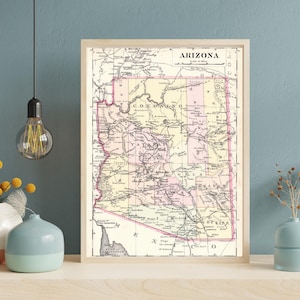 Antique Map of Arizona (1896 Vintage Steel Engraving) / Ancienne carte de l'Arizona (1896)