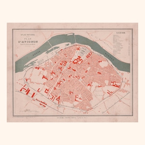 Ancien plan d'Avignon (1880) / Carte ancienne authentique / 31 cm x 23,2 cm