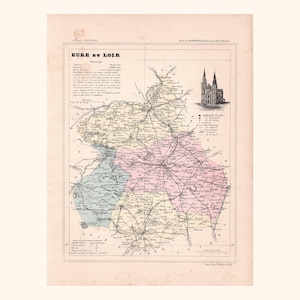 Carte ancienne de l'Eure-et-Loir (1896) / F. de la Brugère