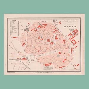 Ancien plan d'Aix-en-Provence (1880) / Carte ancienne authentique / 31 cm x 23,2 cm