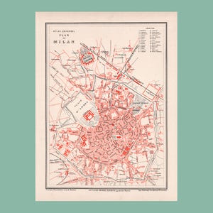 1877 Vintage map of Milan / Ancien plan de Milan (1877) / Mappa antica di Milano del 1877