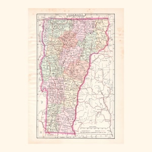 Antique Map of Vermont (1896 Vintage Steel Engraving) / Ancienne carte du Vermont (1896)