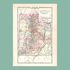 Antique Map of Utah (1896 Vintage Steel Engraving) / Ancienne carte de l'Utah (1896)