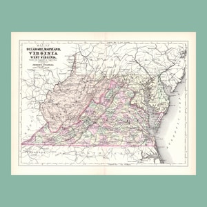 Antique Map of Virginia (1896 Vintage Steel Engraving) / Ancienne carte de la Virginie (1896)