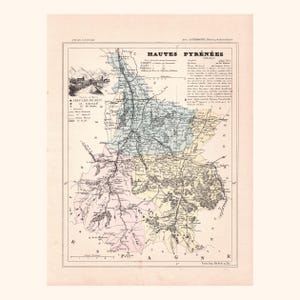 Carte ancienne des Hautes-Pyrénées (1896) / F. de la Brugère
