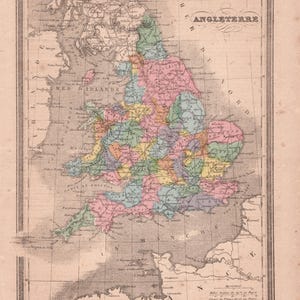 Carte ancienne de l'Angleterre (1877) – Gravure sur Acier | Antique Map of England (1877) – Great Britain & Ireland