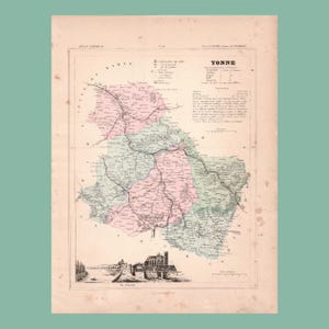 Carte ancienne de l'Yonne (1896) / F. de la Brugère