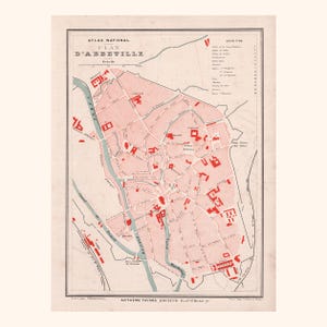 Ancien plan d'Abbeville (1880) / Carte ancienne authentique / 31 cm x 23,2 cm