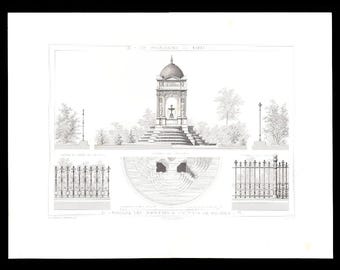 Antique Architectural Print 1867 – Fontaine des Innocents & Garden Ironwork – Original Steel Engraving