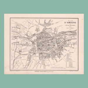 Ancien plan d'Amiens (1875) / Carte ancienne authentique / 31 cm x 23,2 cm