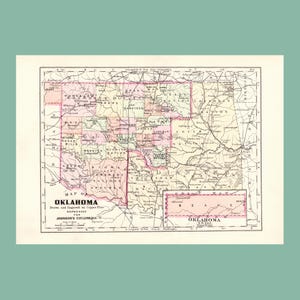 Antique Map of Oklahoma (1896 Vintage Steel Engraving) / Ancienne carte de l'Oklahoma (1896)