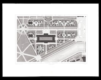 Antique Architectural Print 1867 – Champs-Élysées Gardens by Alphand – Original Steel Engraving