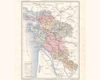 Old map of Charente-Maritime / Original engraving (1870) / 39 cm x 31 cm