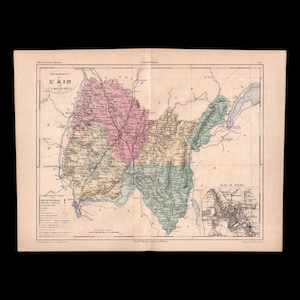 Carte ancienne de l'Ain – V.A. Malte-Brun 1882 – Gravure décorative 19e siècle – Bourg, Belley, Gex, Nantua