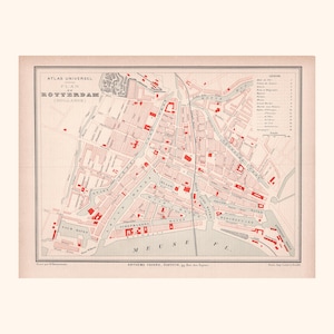 Ancien plan de Rotterdam (1877) / Pièce authentique / 31 cm x 23,2 cm