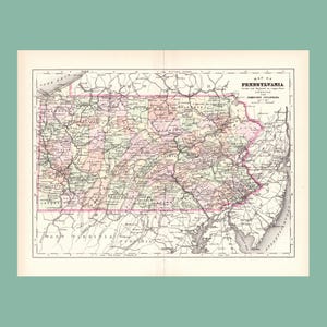 Antique Map of Pennsylvania (1896 Vintage Steel Engraving) / Ancienne carte de la Espagne (1896)