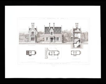 1867 Paris Architecture Print Antique Bois de Boulogne Neuilly Gate Chalet Haussmann Steel Engraving Large Wall Art Frame