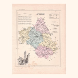 Carte ancienne de l'Aveyron (1896) / F. de la Brugère