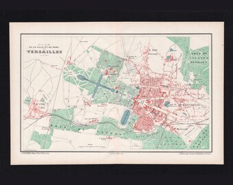 Antique Map of Versailles 1896 – Palace & Park Plan – Original Steel Engraving, 19th Century