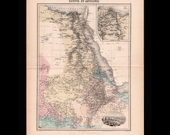 1901 Egypt Antique Map Migeon Vuillemin – Original Abyssinia Suez Cairo Print