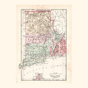 Antique Map of Rhode Island (1896 Vintage Steel Engraving) / Ancienne carte du Rhode Island (1896)