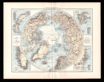 Original 1899 Arctic Map – North Pole Greenland Andree – Large Folio Print 56x44 cm