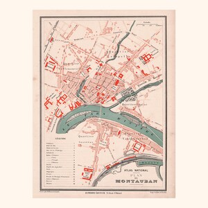 Ancien plan de Montauban (1880) / Pièce authentique / 31 cm x 23,2 cm