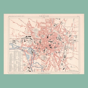 Plan Ancien de Dijon (1896) – Carte Historique Côte d'Or – Gravure V.A. Malte-Brun (37x28cm) – Antique Map of Dijon (1896)