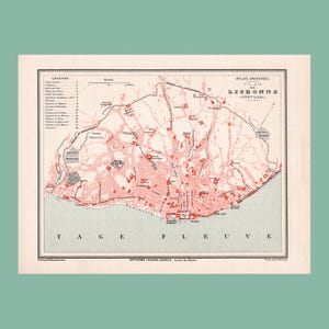 Ancien plan de Lisbonne (1877) / Pièce authentique / 31 cm x 23,2 cm