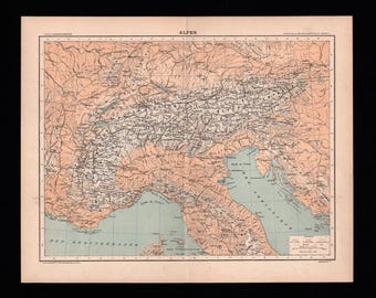 1899 Alps Antique Map Schrader – Original Hachette Print Switzerland Italy France