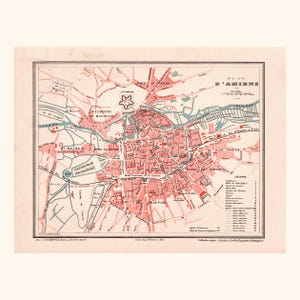 Ancien plan d'Amiens (1896) / Carte ancienne authentique / 31 cm x 23,2 cm
