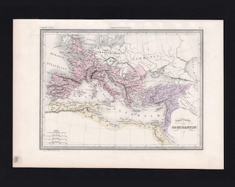 1872 Roman Empire Constantine Map Tardieu – Original Antique Europe Print
