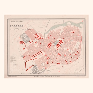 Ancien plan d'Arras (1880) / Carte ancienne authentique / 31 cm x 23,2 cm
