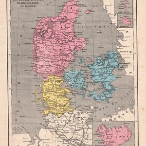 Carte Ancienne du Danemark (1877) – Gravure sur Acier | Antique Map Denmark 1877