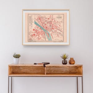 Ancien plan de Rouen (1880) / Gravure ancienne authentique / 31 cm x 23,2 cm