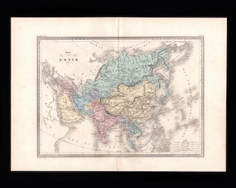 Original c.1865 Asia Map – China India Japan – Malte-Brun Atlas Garnier – Antique Asian Wall Art
