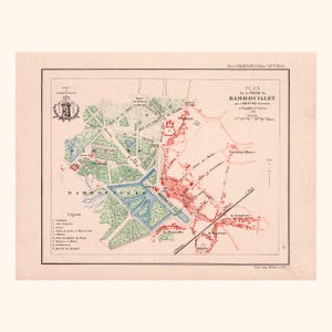 Ancien plan de Rambouillet (1880) / Pièce authentique / 31 cm x 23,2 cm