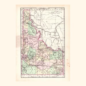 Antique Map of Idaho (1896 Vintage Steel Engraving) / Ancienne carte de l'Idaho (1896)