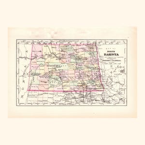 Antique Map of North Dakota (1896) / Ancienne carte du Dakota du Nord (1896)