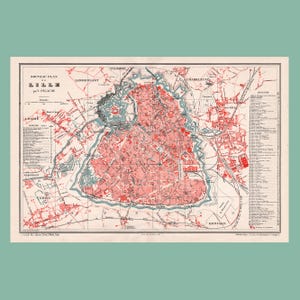 Plan Ancien de Lille (1880) – Carte Historique Nord – Gravure La Brugère (46 x 31 cm) – Antique Map of Lille (1896)