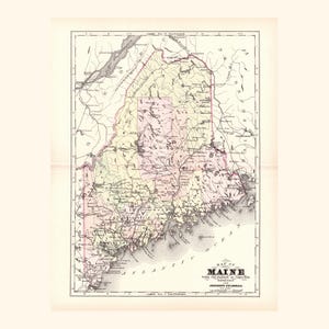 Antique Map of Maine (1896 Vintage Steel Engraving) / Ancienne carte du Maine (1896)