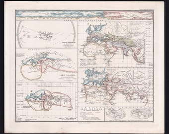 1862 Antique World Map Spruner – Ancient History Ptolemy Herodotus Steel Engraving