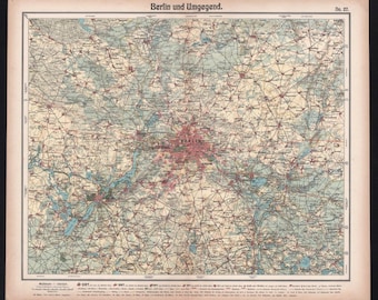 Berlin Antique Map 1900 Otto Herkt – Potsdam Spandau Lithograph Print