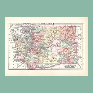 Antique Map of Washington (1896 Vintage Steel Engraving) / Ancienne carte de Washington (1896)