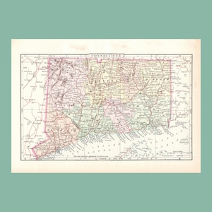 Antique Map of Connecticut (1896) / Ancienne carte du Connecticut (1896)